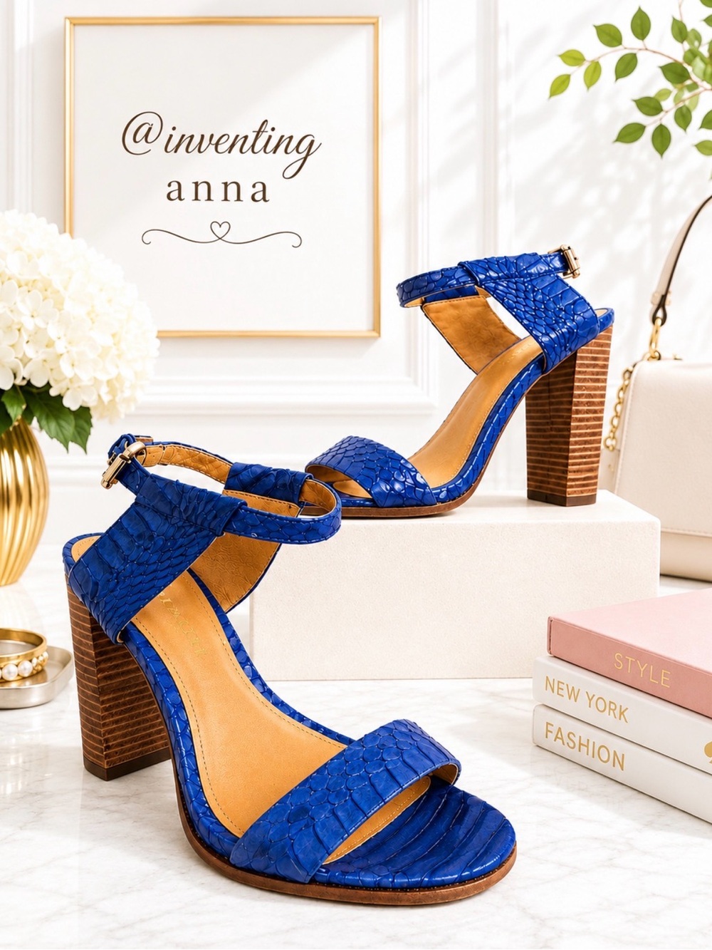 COACH Purple Snakeskin Embossed Leather Block Heel Sandals Ankle Strap Gold Buck